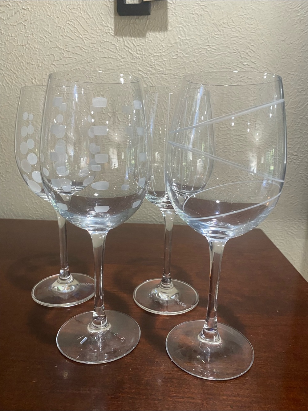 Set of 4, Mikasa Cheers, Precision Etched Crystal Wine Glasses